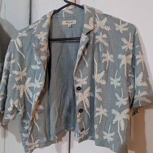 Madewell Medium Green & White Palm Tree Crop Top Shirt